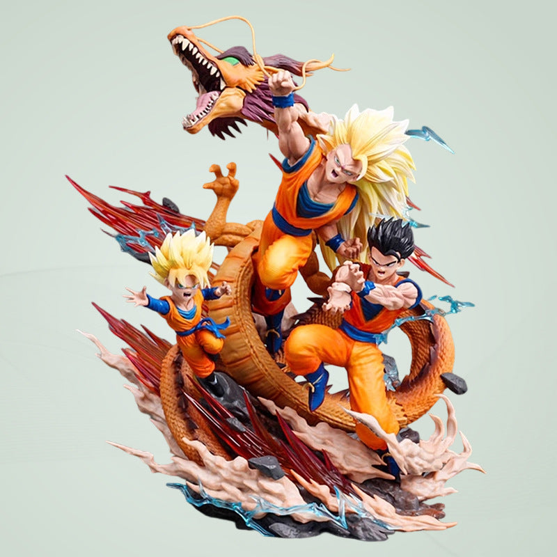 28cm Dragon Ball  Goku Gohan Goten Super Saiyan 3 Anime Figures Shenron Father And Son Three People