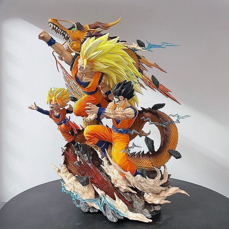 28cm Dragon Ball  Goku Gohan Goten Super Saiyan 3 Anime Figures Shenron Father And Son Three People